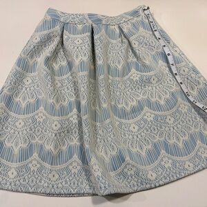 Women's Light Blue and Cream Lace-Pattern Pleated Skirt